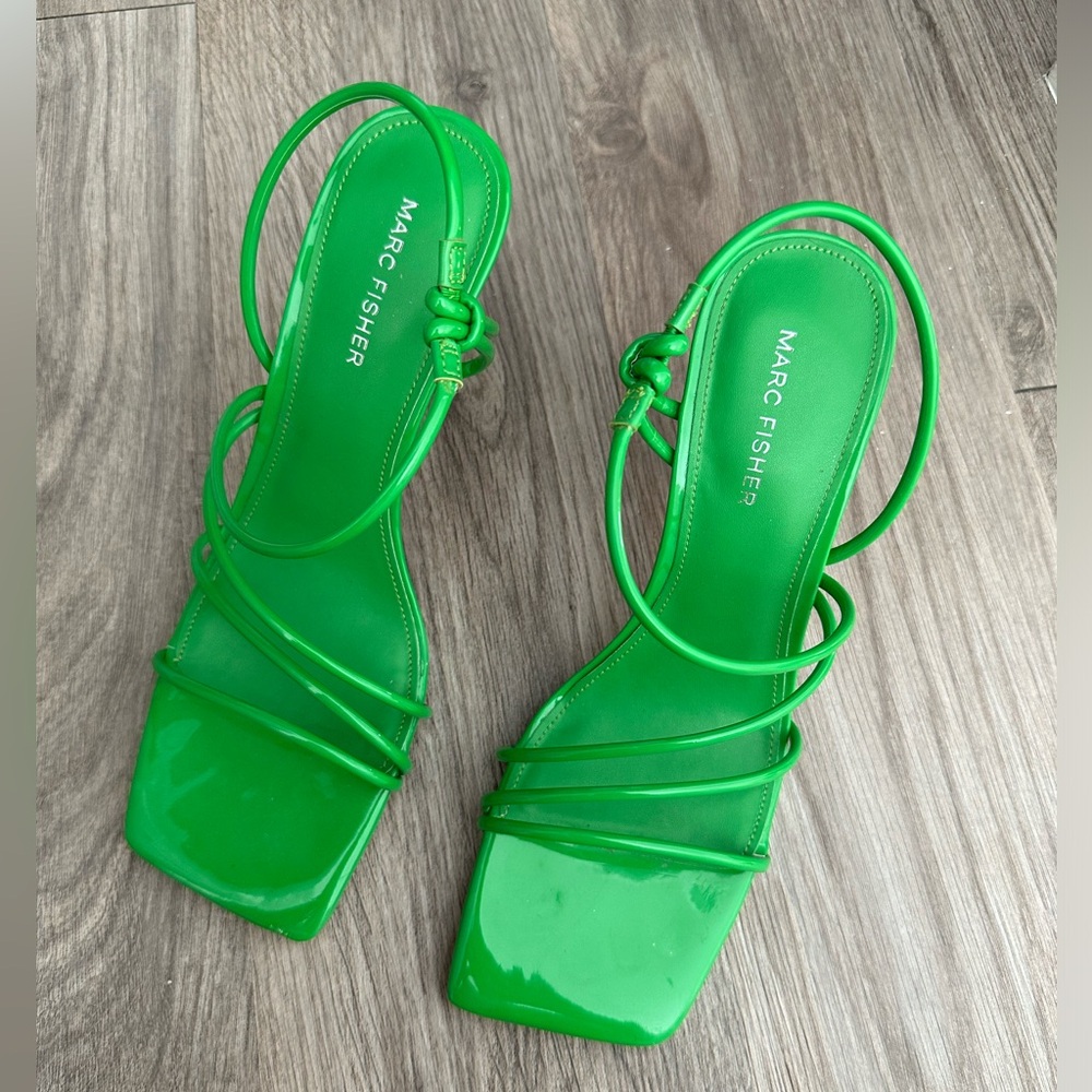 green marc fisher strappy square toe heels